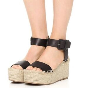VINCE abby platform espadrille leather jute wrapped wedge sandal 9 in black